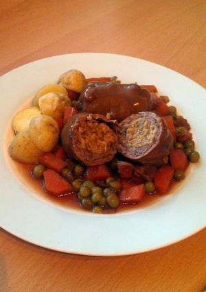 A picture of Vickys Scottish Beef Olives with Onion Gravy, GF DF EF SF NF.