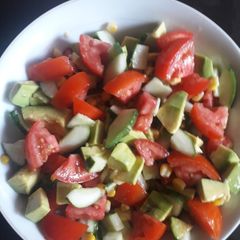 A picture of Tomato, Cucumber, Avocado and Sweetcorn salad.