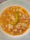 Alubias del ganxet, guisadas con bacalao