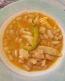 Alubias del ganxet, guisadas con bacalao