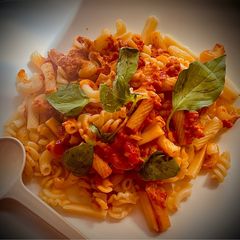 A picture of Pasta with Tomato and Cheese Sauce.