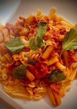 A picture of Pasta with Tomato and Cheese Sauce.