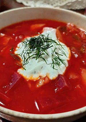 Una foto de Borsch vegetariano // Bегетарианский борщ