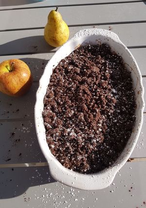 Une photo de Crumble chocolat pomme poire
