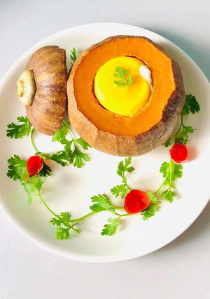 Hình của món BÍ ĐỎ HẤP GÀ.