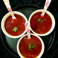 A picture of Peas,Carrot,beetroot tomato Soup.