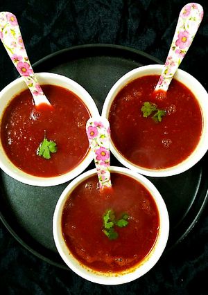 A picture of Peas,Carrot,beetroot tomato Soup.
