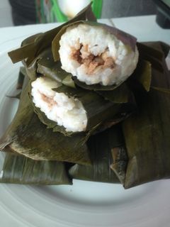 Foto resep Lontong isi oncom pedas.