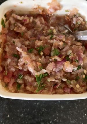 A picture of Onion tomato chutney.