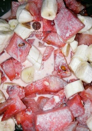 A picture of Watermelon banana fruit salad.