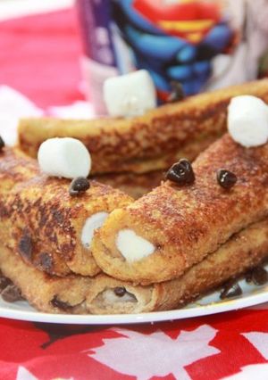 A picture of Marshmallow Stuffed Chocolate French Toast Roll Ups.