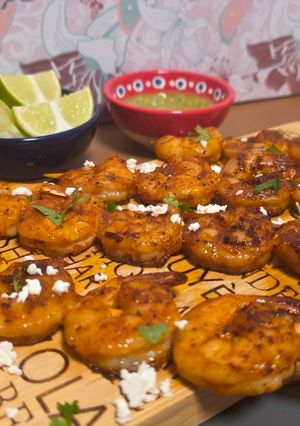 A picture of Sweet and smoky shrimp skewers.