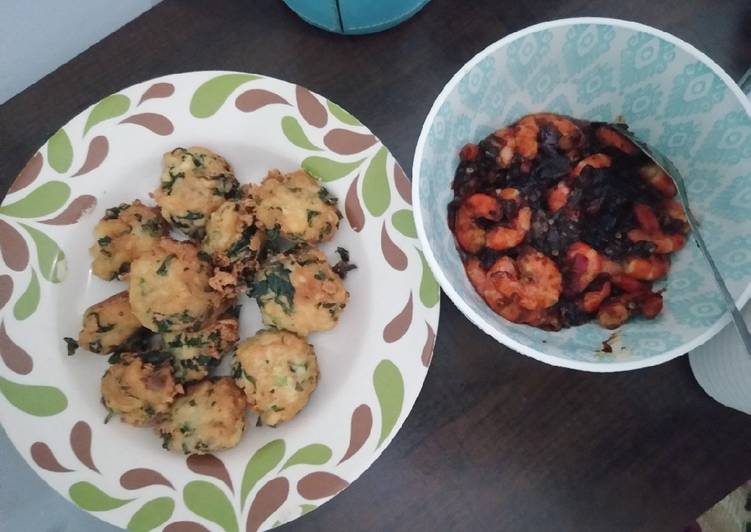 Tahu bola bayam dan Udang sambal mentega