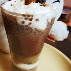 A picture of Choco coffee dates with sabja seeds cooler.