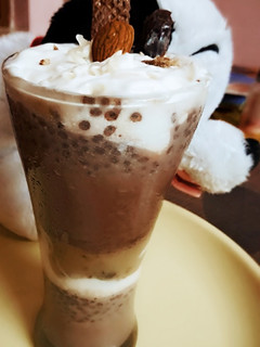 A picture of Choco coffee dates with sabja seeds cooler.