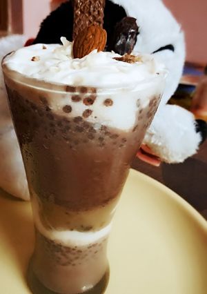 A picture of Choco coffee dates with sabja seeds cooler.