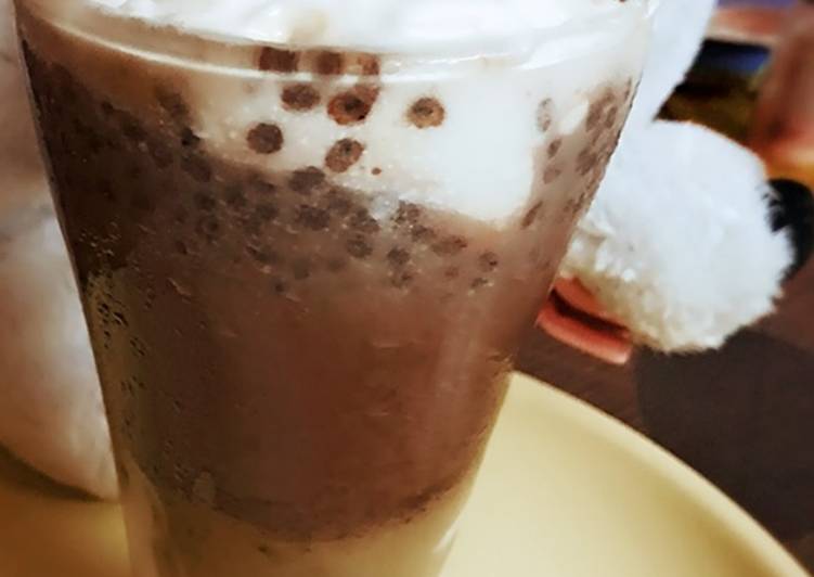 Choco coffee dates with sabja seeds cooler