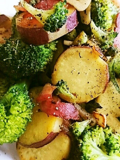 A picture of Warm Sweet Potato and Broccoli Salad.