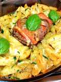 Cotlet de porc Caprese și cartofi cu cașcaval la cuptor