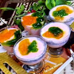 Orange jello Strawberry trifle A picture of Orange jello Strawberry trifle.