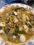 Potaje de alubias y garbanzos con acelgas, gambas y calamares!!! En olla GM H de luxe