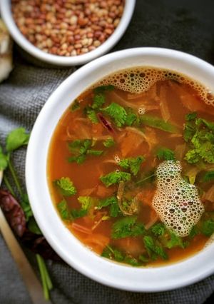 A picture of Kollu Rasam Horse gram Soup Ulavalu Rasam.