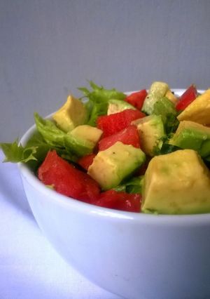 A picture of Avocado Watermelon Salad with Lemon Pepper Dressing.