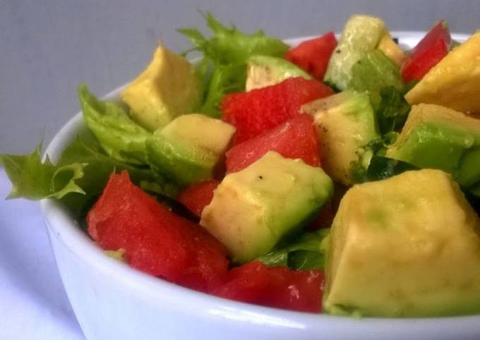 Steps to Make Super Quick Homemade Avocado Watermelon Salad with Lemon Pepper Dressing