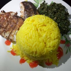 A picture of Fish fillet,rice and spinach #maindish#teamalpha#luhyalocaldish.