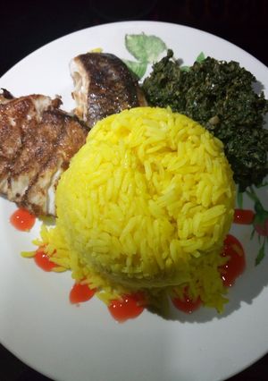 A picture of Fish fillet,rice and spinach #maindish#teamalpha#luhyalocaldish.