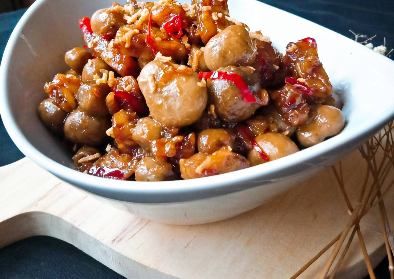 Tumis jamur sawit tempe cabe