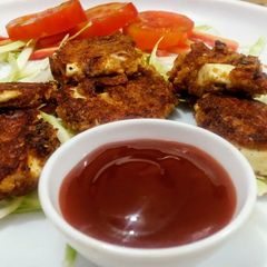 A picture of Pan fried garlic paneer.