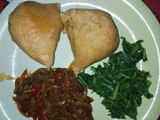 Moi moi, steamed spinach and onion sauce