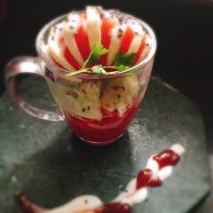 Layered Cup Caprese Salad with Curd dressing A picture of Layered Cup Caprese Salad with Curd dressing.