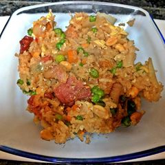 A picture of Easy one pan bacon fried rice.