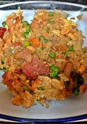 A picture of Easy one pan bacon fried rice.