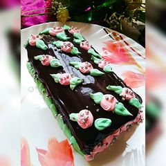 A picture of Egg less chocolate ganache loaf cake.