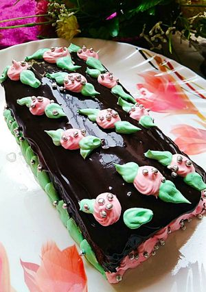A picture of Egg less chocolate ganache loaf cake.