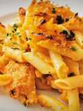 Plumas con Bacalao y alioli gratinado