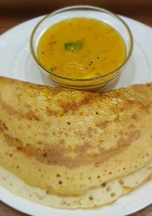 A picture of Maize Millet Dosa with Sambar.