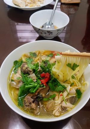 Hình của món Mì trứng nấu lòng gà.