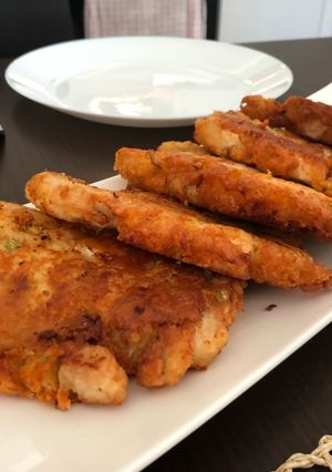 A picture of Chicken-cheese pancakes.