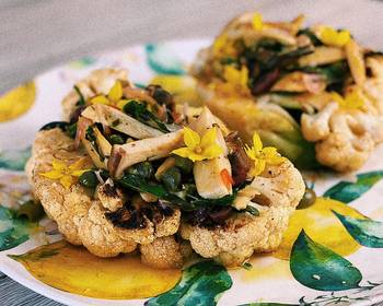 Easy Prepare Recipe Cauliflower steak with olive pistu and porcini mushrooms Delicious Simple