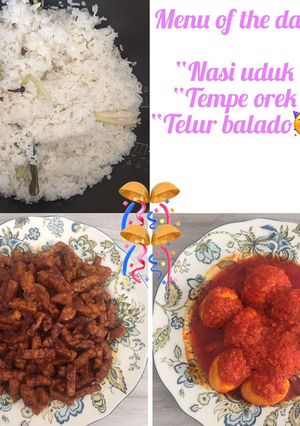 Foto resep Nasi uduk simple lauk orek tempe & telur balado