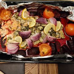 A picture of Mum's oven baked Salmon.