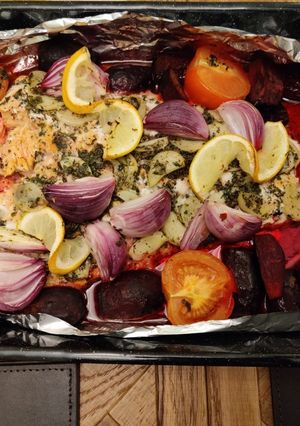 A picture of Mum's oven baked Salmon.