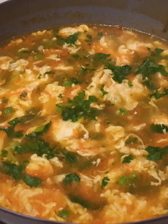 A picture of Vegetables egg drop soup.