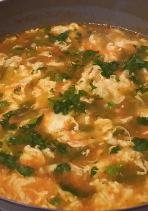 A picture of Vegetables egg drop soup.