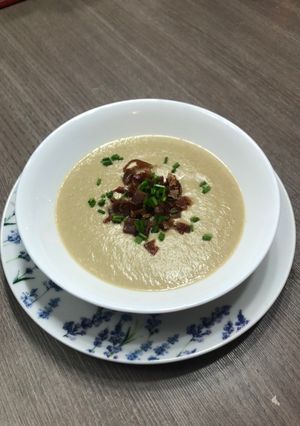 Una foto de Crema de choclo y champiñones