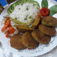 Vegetable kabab and boil matar Chawel salad raita😋 A picture of Vegetable kabab and boil matar Chawel salad raita😋.